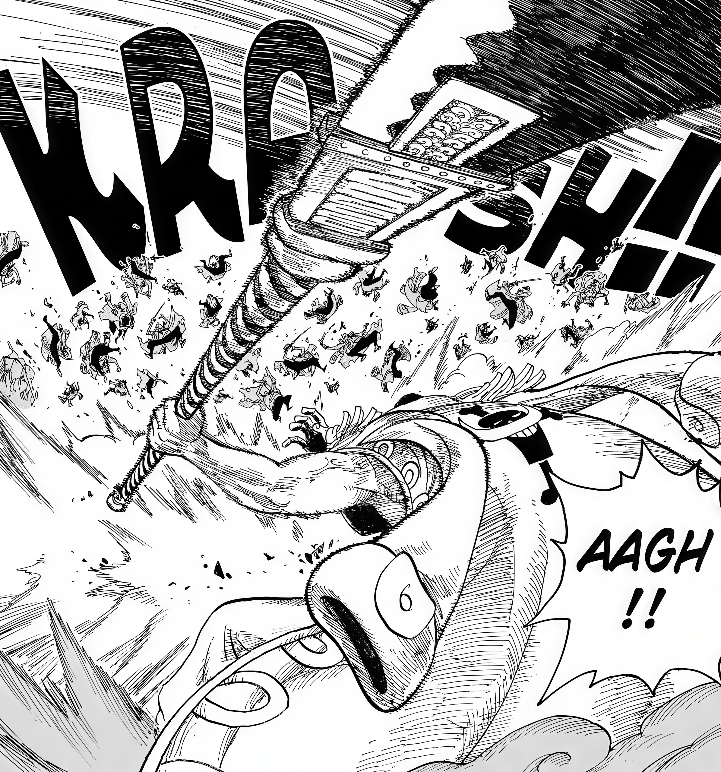 owerful scene from the Marineford arc of One Piece, featuring Emperor Edward Newgate, Whitebeard, unleashing the devastating power of his Gura Gura no Mi (Tremor-Tremor Fruit) against swarms of Marine soldiers. This image captures the scale of Whitebeard's strength and his central role in the epic battle to save Ace.